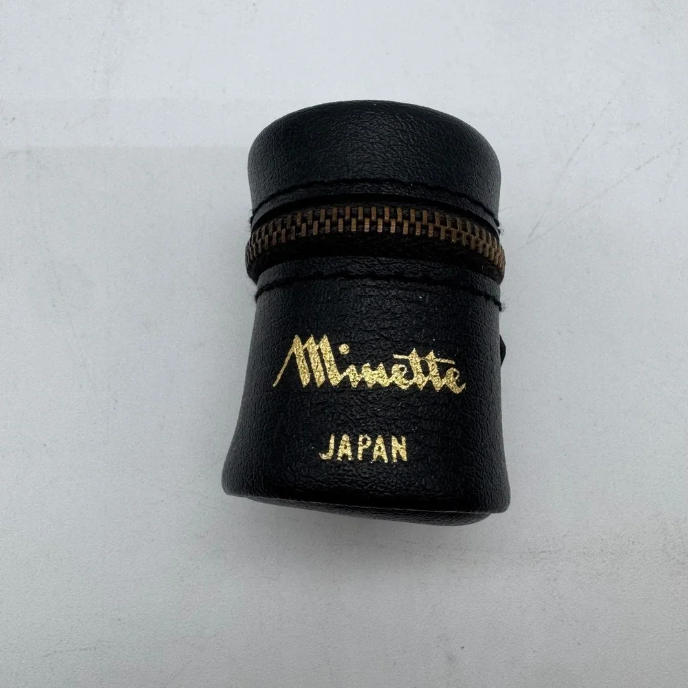 Vintage Minette Japan Black‎ Faux Leather Camera Lens Case Red Velvet Interior